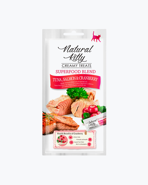 Крем-снеки для кішок NATURAL KITTY Creamy Treats Tuna, Salmon & Cranberry з тунцем та лососем, 4х12 г