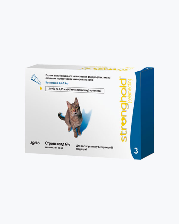 Краплі Stronghold Стронгхолд 6% для дорослих котів вагою від 2.6 кг до 7.5 кг, 1 піпетка