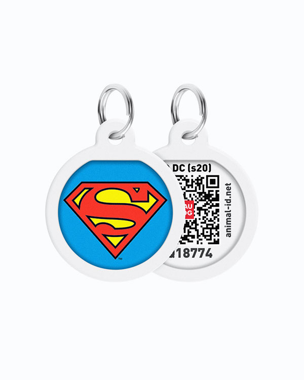 Адресник WAUDOG Smart ID з QR паспортом, малюнок Супермен-герой, коло 30 мм
