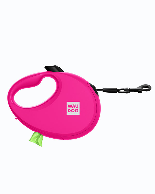 Повідець-рулетка для собак WAUDOG R-leash, з контейнером для пакетів, розмір M (до 20 кг), рожева