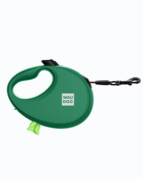 Повідець-рулетка для собак WAUDOG R-leash, з контейнером для пакетів, розмір L (до 40 кг), зелена