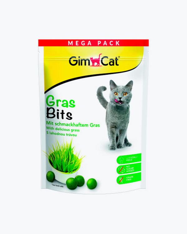 Вітамінізовані таблетки GimCat Gras Bits для котів усіх порід трав'яні кульки, 425г пауч