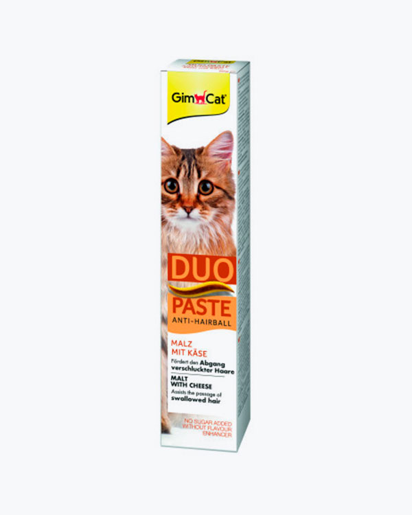 Паста GimCat DUO PASTE Anti-hairboll malt with cheese для котів з чутливим травленням усіх порід мальт та сир, 50г