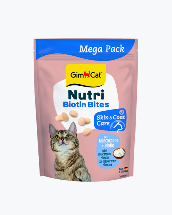 Вітаміни GimCat Nutri Biotin Bites для дорослих котів для покращення стану шкіри та шерсті з маскарпоне та біотином, 425 г