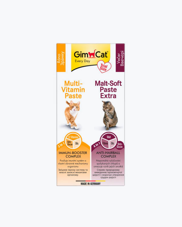 Набір паст GimCat KOMBI-PACK Multi-Vitamin + Malt-Soft Extra для котів для імунітету та виведення грудок шерсті, 2х20г
