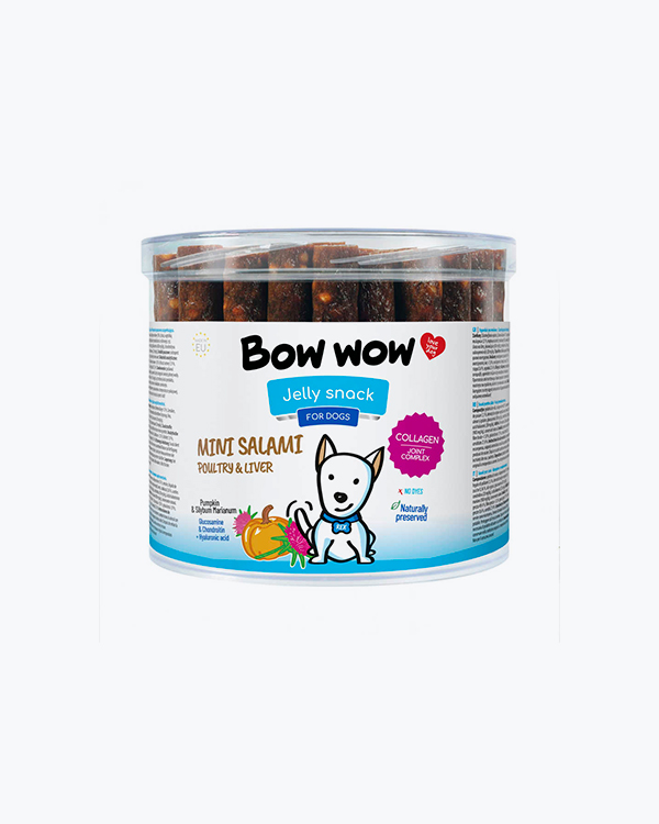 Ласощі  для собак Bow wow, палички міні-салямі з птицею та печінкою, 12см, (60 шт/уп)