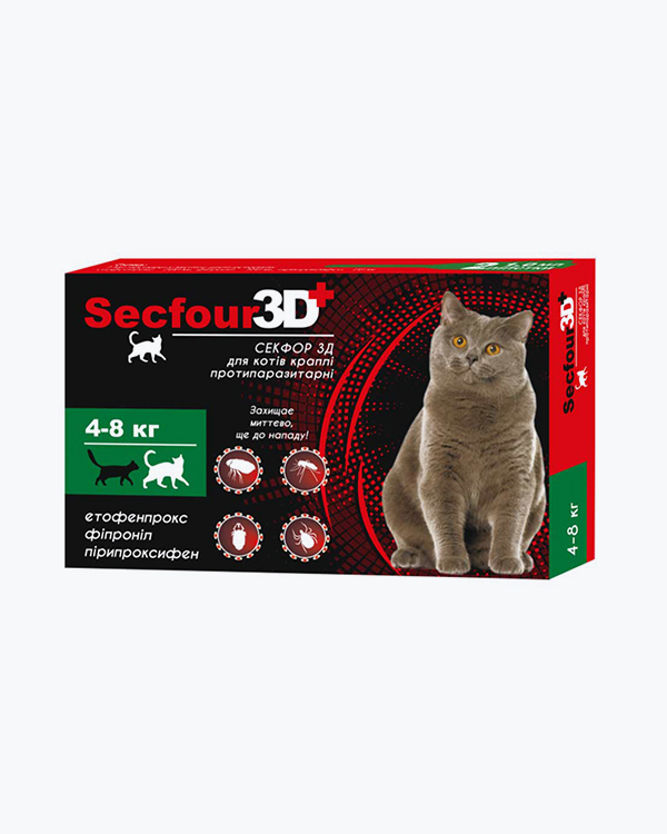 Краплі Secfour 3D для котів 4-8 кг, 1 мл, 2 піп