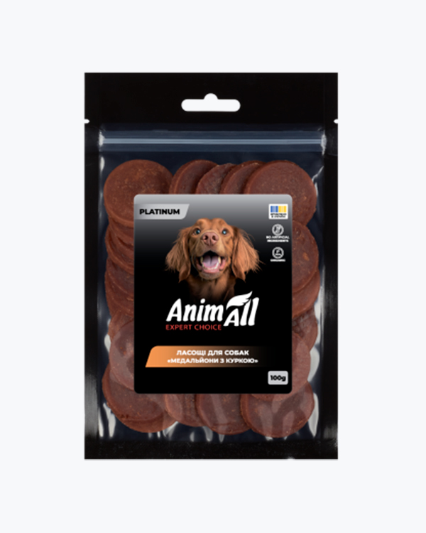 Ласощі для собак AnimAll Platinum Медальйони з куркою, 100 г