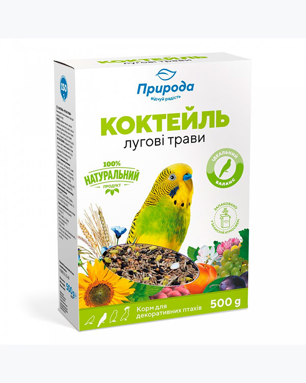Корм Природа Коктейль для хвилястих папуг, лугові трави та насіння льону, 500 г