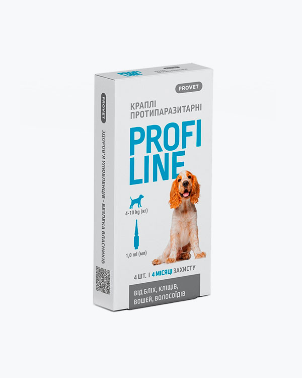 Краплі ProVET Profiline для собак, 4-10 кг інсектоакарицид, 4 піпетки по 1 мл