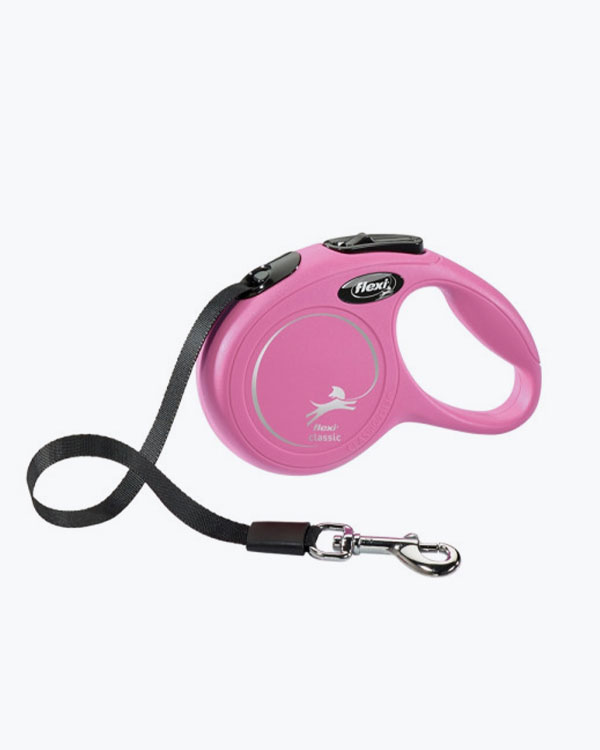 Поводок-рулетка Flexi New Classic на ленте, для собак, размер XS, 3м, розовая