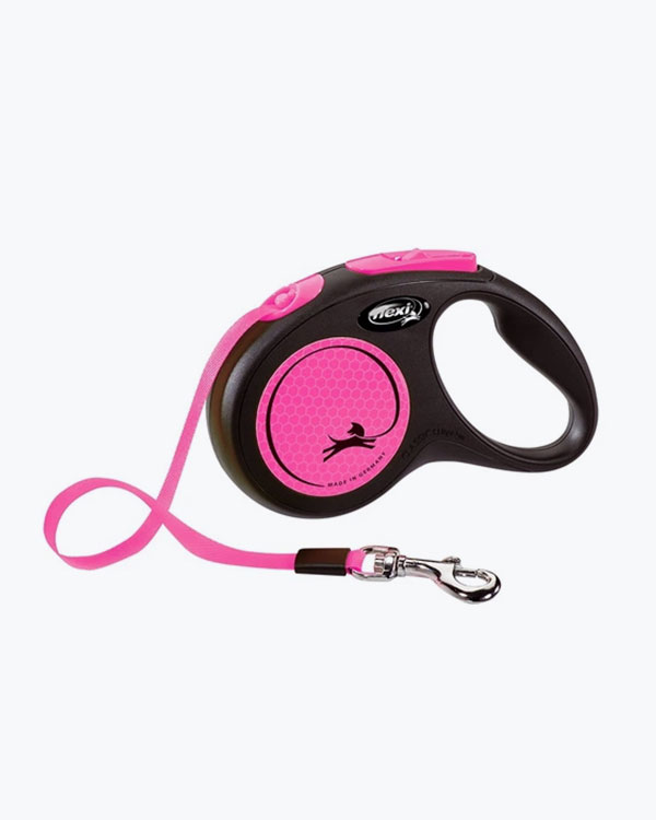Повідець-рулетка Flexi New Neon на стрічці, для собак, розмір М, 5м, рожева