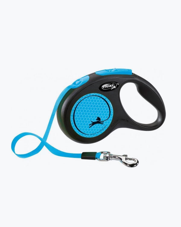 Поводок-рулетка Flexi New Neon на ленте, для собак, размер S, 5м, синяя