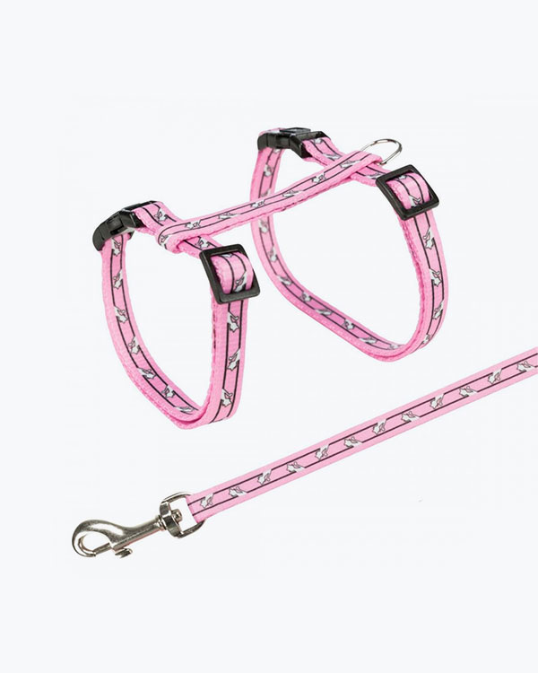 Шлейка с поводком Trixie для кошек, принт с котами, нейлон, 27-45 см, 10 мм, цвет в ассортименте