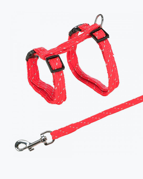 Шлейка с поводком Trixie для котят, светоотражающая, нейлон, 27-45 сам, 10 мм, цвет в ассортименте