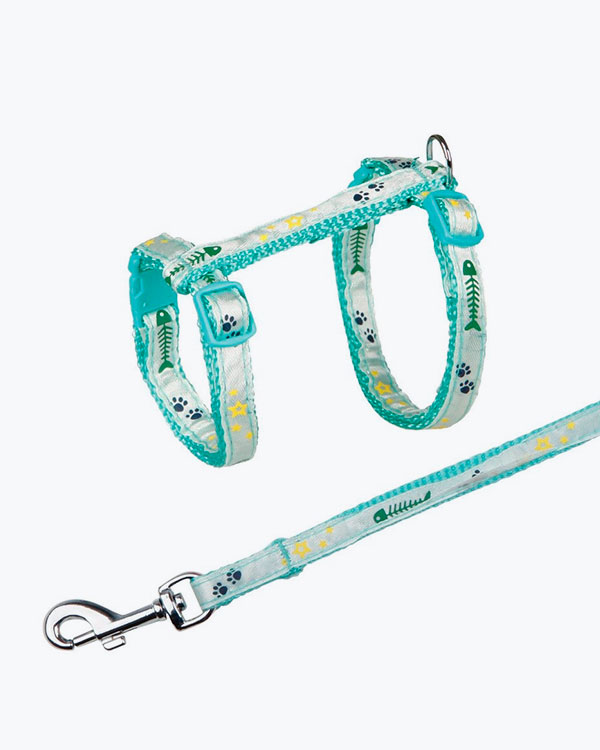 Шлейка с поводком Trixie для кошек, принт с рыбками, нейлон, 23-39 см, 10 мм