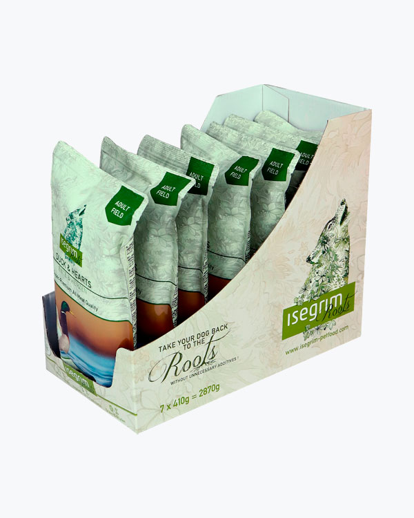 Вологий корм Isegrim Roots для собак, качка з курячими сердечками, упаковка 7 шт по 410 г