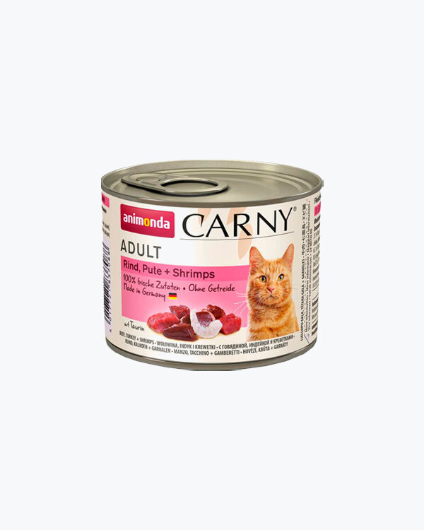 Влажный корм Animonda Carny Adult Beef, Turkey+Shrimps для кошек, с говядиной, индейкой и креветками, 200 г