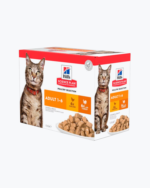 Влажный корм Hill's Science Plan Adult для взрослых кошек, с курицей и индейкой, пауч, 85 г (6+6 шт)