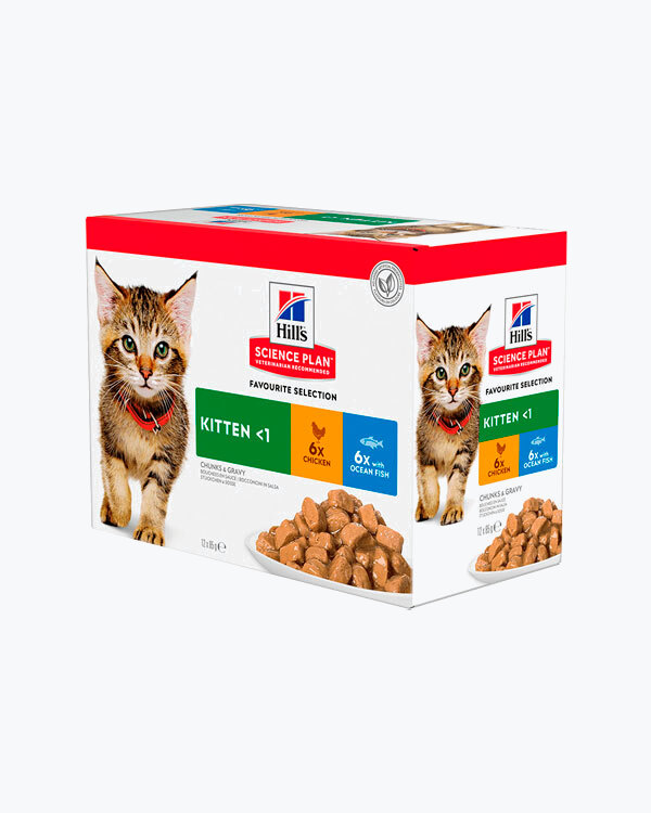 Вологий корм Hill's Science Plan Kitten для кошенят і кішок у період вагітності і лактації, з куркою і океанською рибою, пауч, 85 г (6+6 шт.)