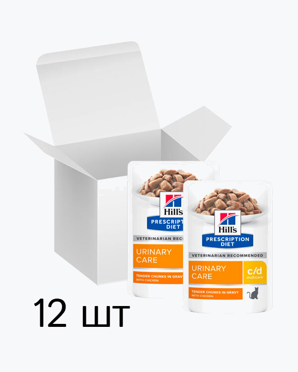 Вологий корм Hill’s Prescription Diet c/d для кішок, догляд за сечовидільною системою, з куркою, пауч, 85 г (12 шт)