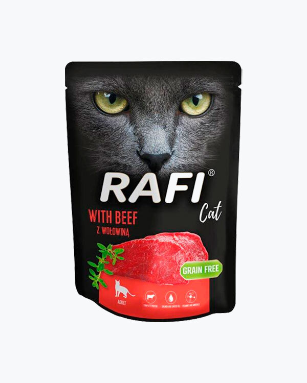 Вологий корм для кішок Dolina Noteci RAFI cat, з яловичиною, пауч, 300 г.