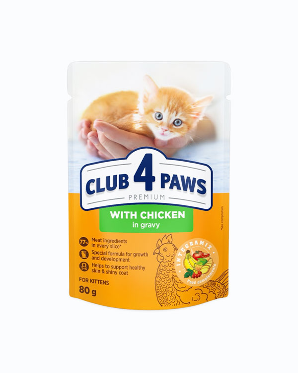 Вологий корм Club 4 Paws, для кошенят, курка в соусі, 80 г, пауч