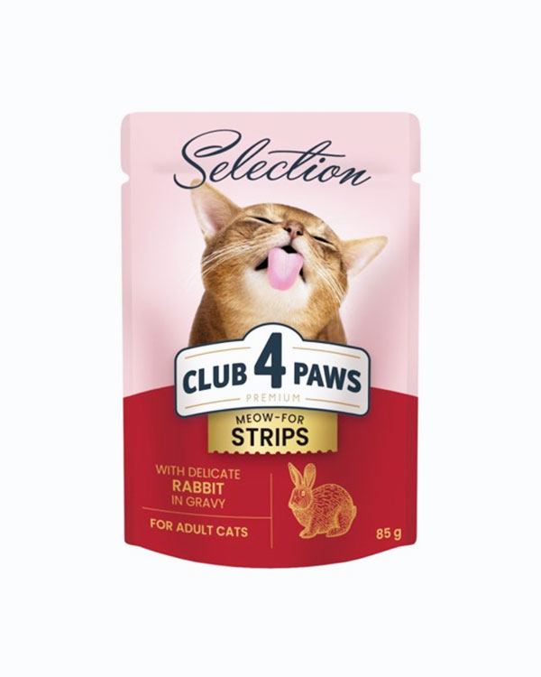 Вологий корм Club 4 Paws Selection для котів, смужки з кроликом у соусі, 85 г, пауч