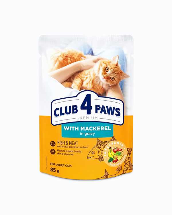 Вологий корм Club 4 Paws для котів, макрель у соусі, 100 г, пауч