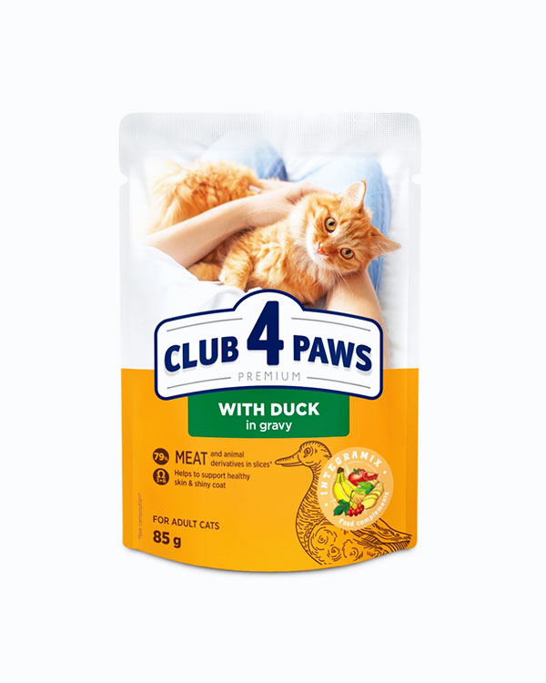 Вологий корм  Club 4 Paws для котів, з качкою в соусі, 100 г, пауч