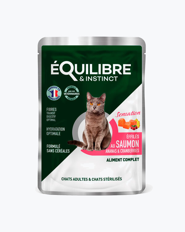 Кусочки в соусі для дорослих і стерилізованих кішок eQuilibre & Instinct лосось, ананас, клюква, 85 г.