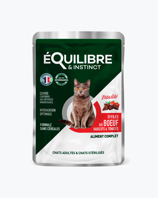 Кусочки в соусі для дорослих і стерилізованих кішок eQuilibre&Instinct яловичина, фасоля, томати, 85 г.