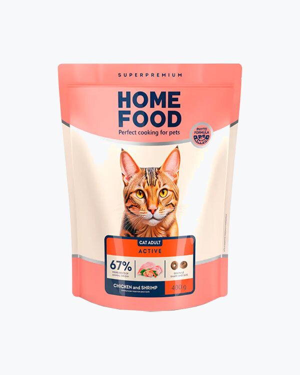 Сухий корм для дорослих активних кішок Home Food, курка і креветка, 400 г
