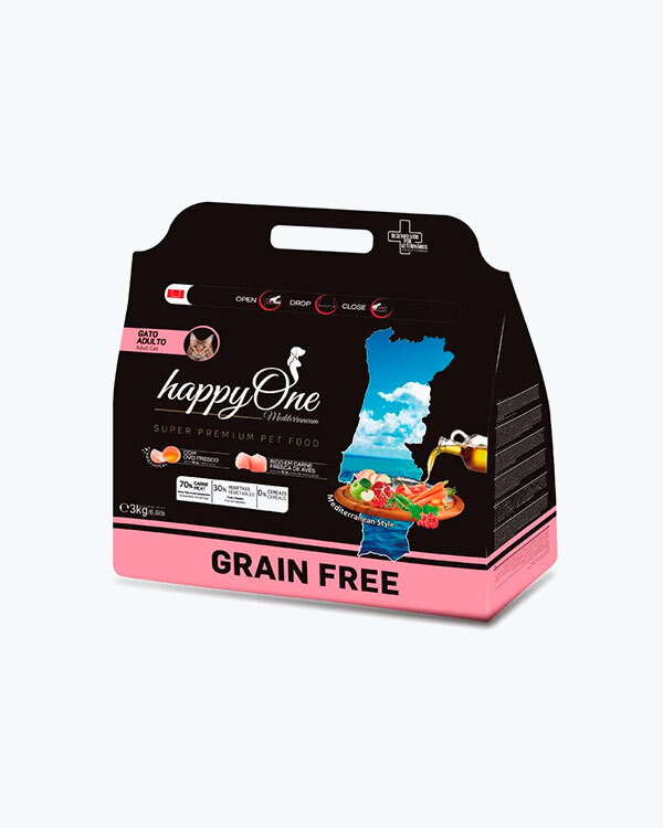Сухой беззерновой корм happyOne Mediterraneum Adult Cat Fresh Meat для взрослых кошек со свежим мясом, 3 кг