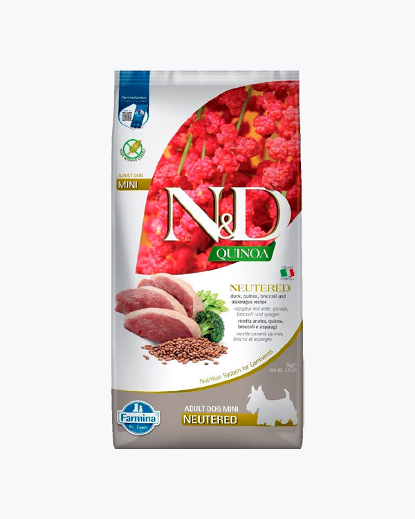 Сухий корм Farmina N&D Quinoa Mini, для стерилізованих собак дрібних порід, качка з кіноа, 7 кг