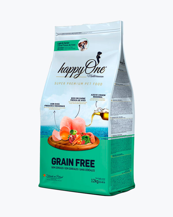 Сухой беззерновой корм happyOne Mediterraneum Lights & Senior Fresh Meat для пожилых собак с мясом, 12 кг