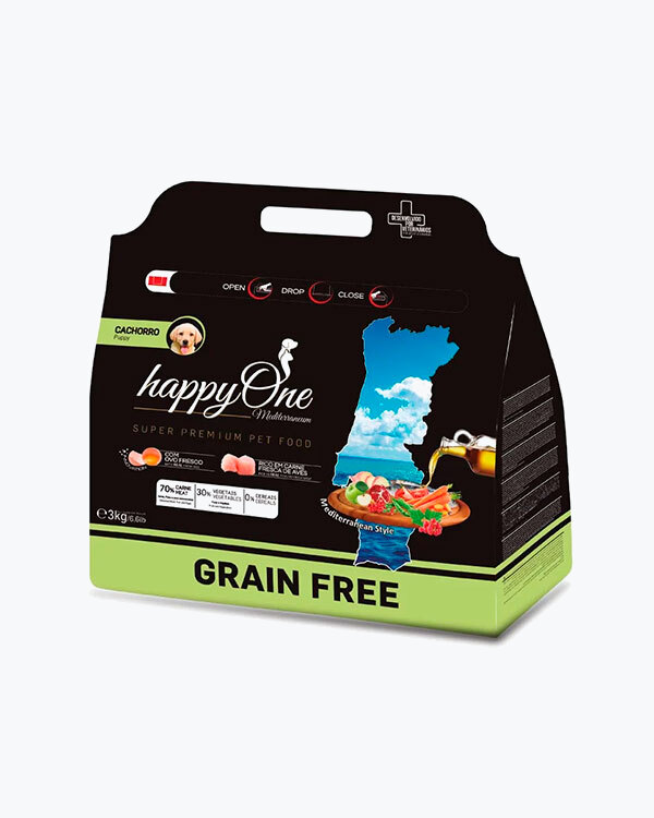 Сухий беззерновий корм happyOne Mediterraneum Puppy Fresh Meat для цуценят і годуючих собак з м'ясом, 3 кг