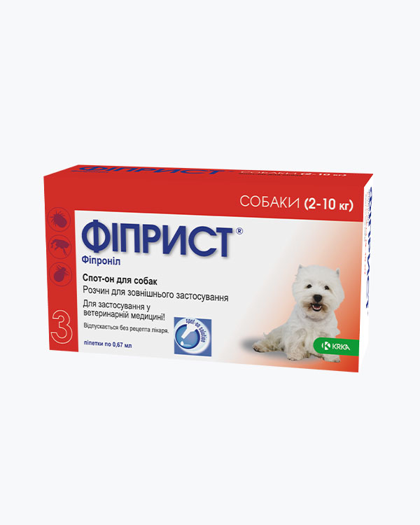 Краплі Фіприст Спот Он, від бліх і кліщів, для собак вагою від 2 до 10 кг, 0.67 мл, 1 піпетка