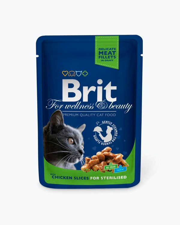 Вологий корм Brit Premium Cat Pouch для стерилізованих кішок, з куркою, 100 г, пауч