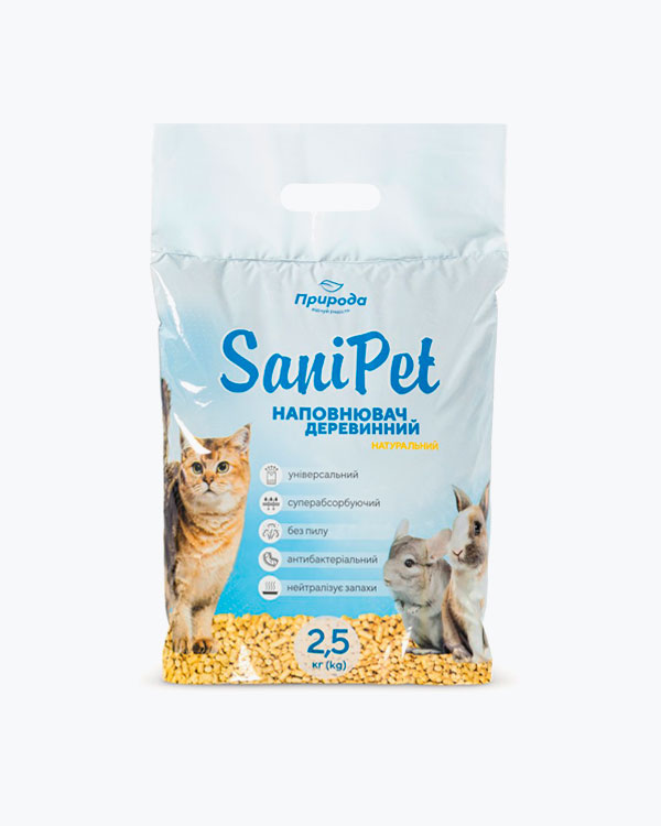 Деревний наповнювач для кішачого туалету Природа SaniPet Універсальний 2.5кг
