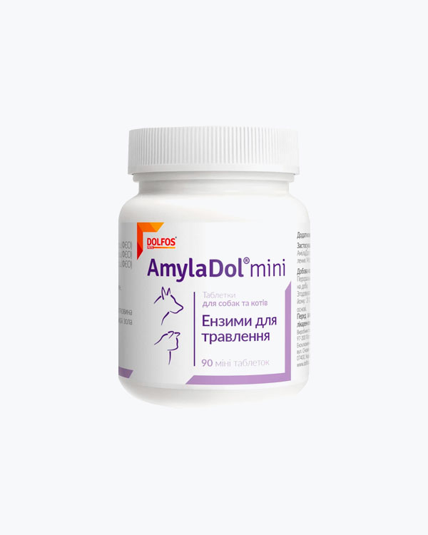 Вітамінно-мінеральна добавка Dolfos AmylaDol Mini травні ензими для собак та котів, 90 табл