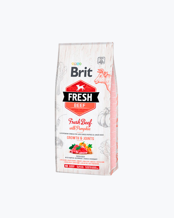 Сухой корм Brit Fresh Beef/Pumpkin Puppy Large для щенят и молодых собак крупных пород с говядиной и тыквой, 12 кг