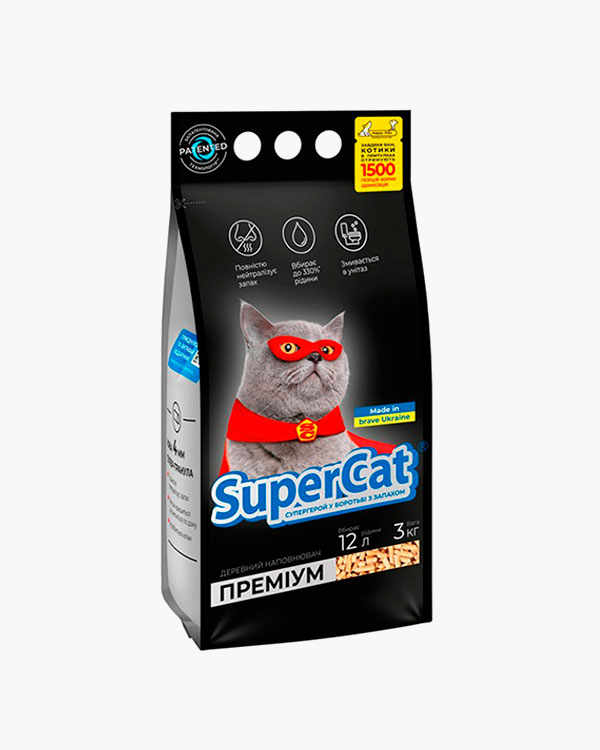 Наповнювач для кішкового туалету SuperCat преміум Деревний вбираючий 3 кг