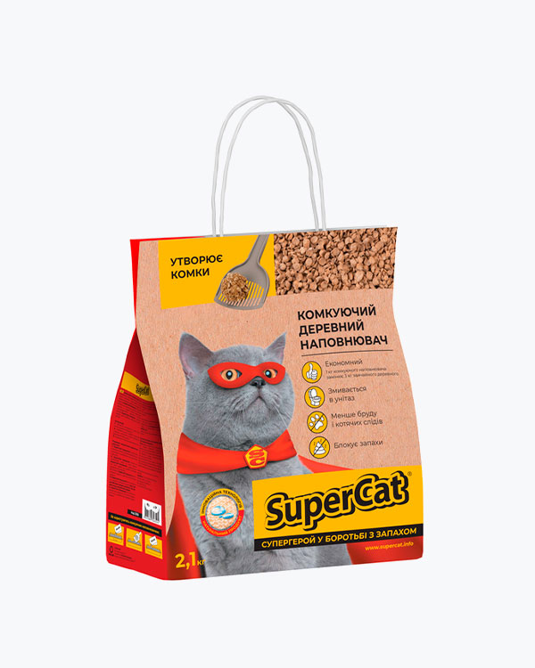 Наповнювач для кішкового туалету SuperCat Деревний грудковий 2.1 кг