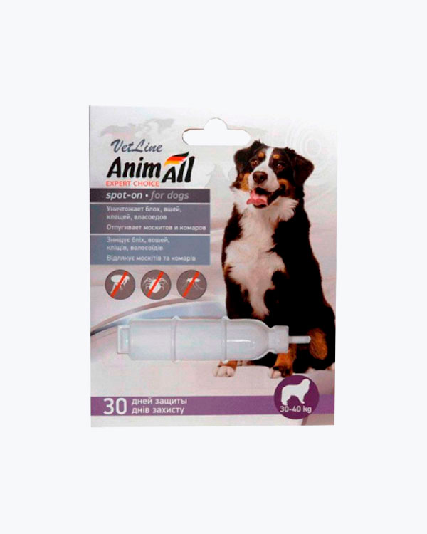 Протиопаразитарні краплі AnimAll VetLine Spot-On від блох і кліщів для собак від 30 кг до 40 кг