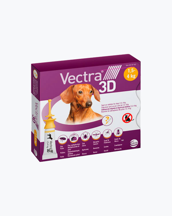 Краплі Ceva Vectra 3D - інсектоакарицидні для собак вагою від 1,5-4 кг (1 піпетка)