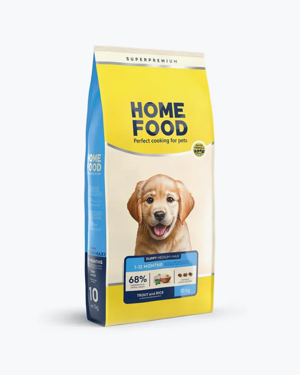 Сухий корм для цуценят середніх та великих порід Home Food гіпоалергенний, форель з рисом, 10 кг