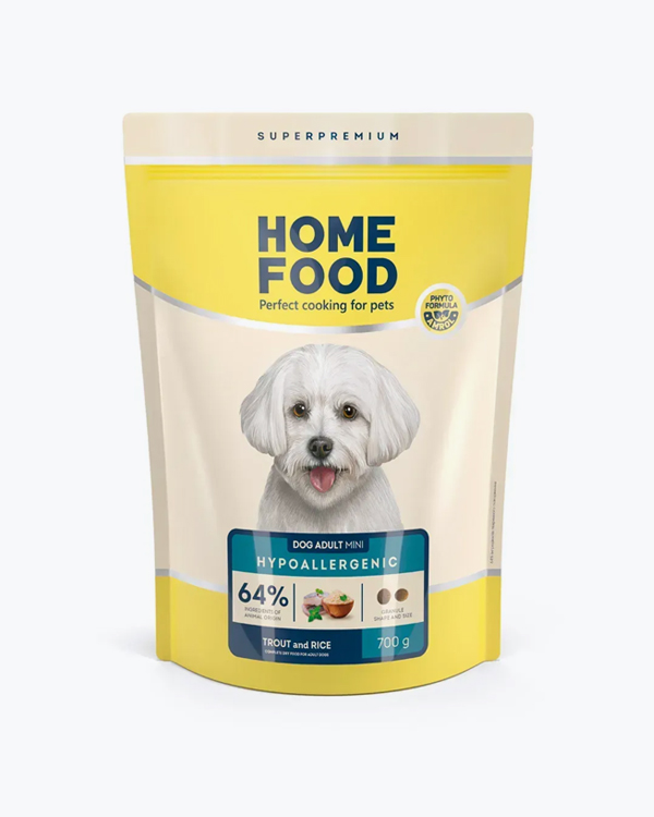 Сухой корм для взрослых собак мелких пород Home Food гипоаллергенный, форель с рисом, 700 г