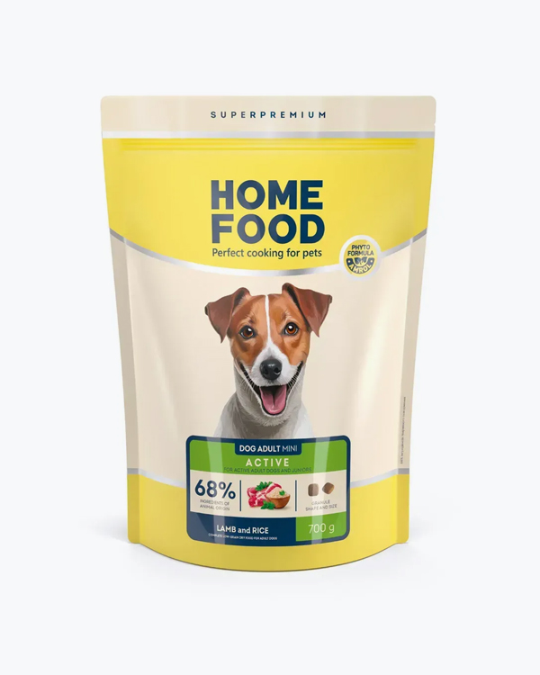 Сухий корм для активних дорослих собак і юніорів малих порід Home Food, ягня з рисом, 700 г