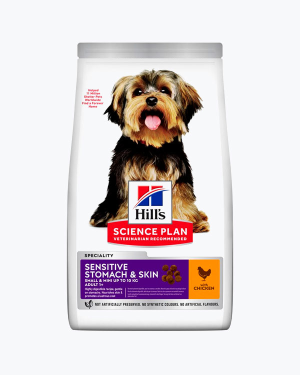 Сухой корм Hill's Science Plan Adult Sensetive Skin Small & Mini для чувствительного желудка и кожи взрослых маленьких и миниатюрных пород собак, с курицей, 1.5 кг